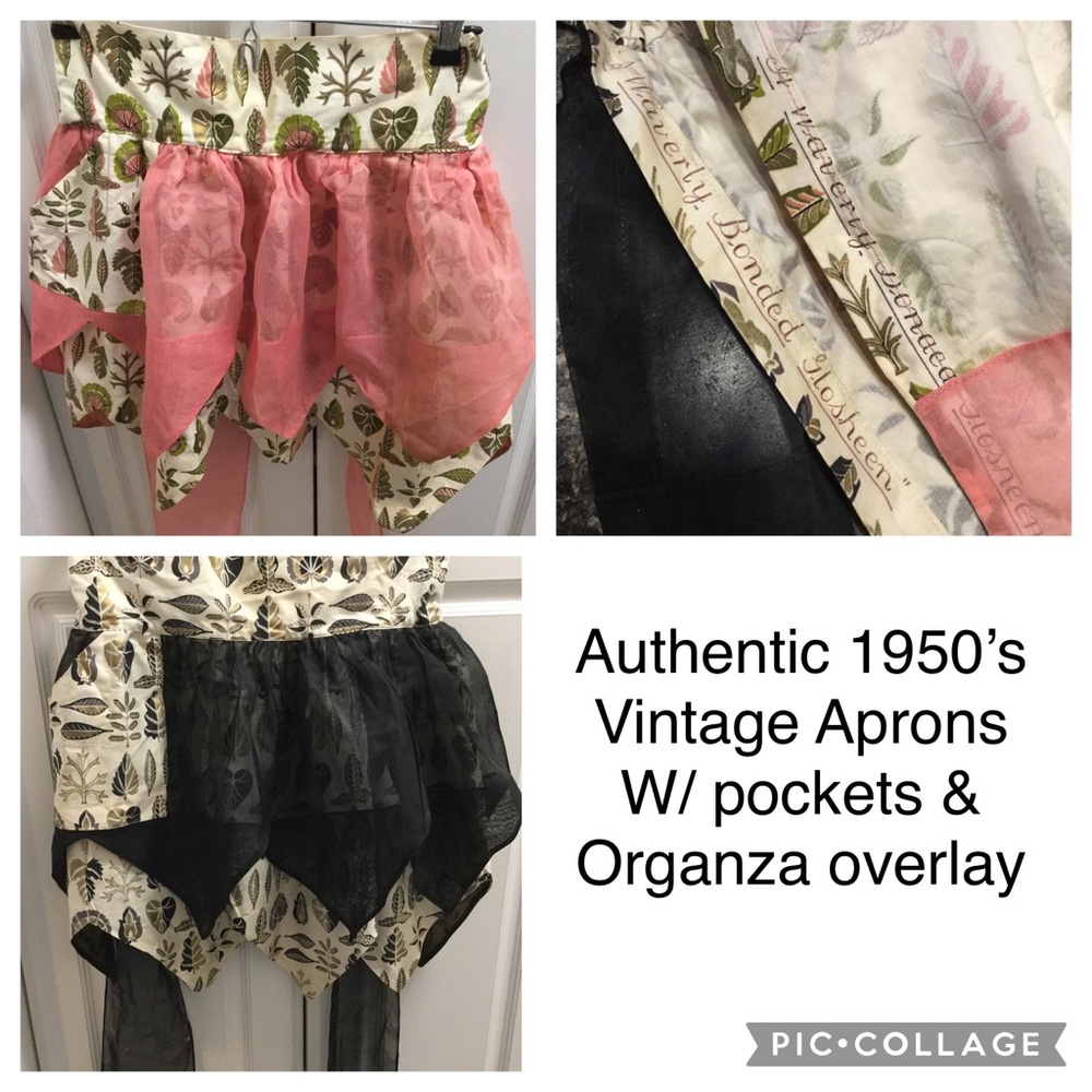 1950’s Vintage orig. Aprons black or peach sheer organza Waverly Gosheen
